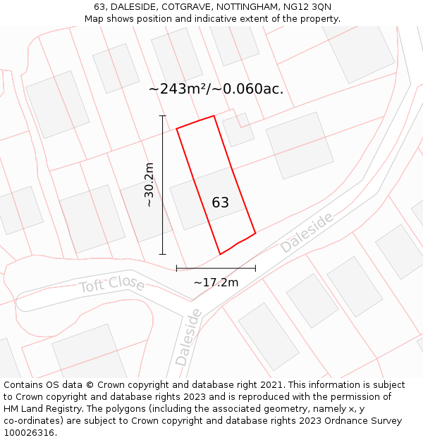 63, DALESIDE, COTGRAVE, NOTTINGHAM, NG12 3QN: Plot and title map