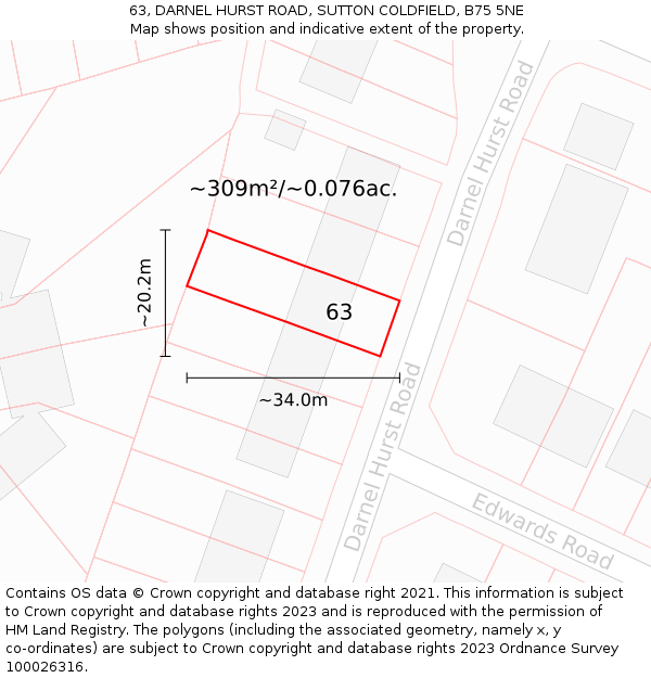 63, DARNEL HURST ROAD, SUTTON COLDFIELD, B75 5NE: Plot and title map