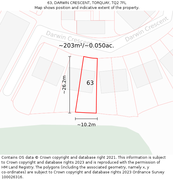 63, DARWIN CRESCENT, TORQUAY, TQ2 7FL: Plot and title map