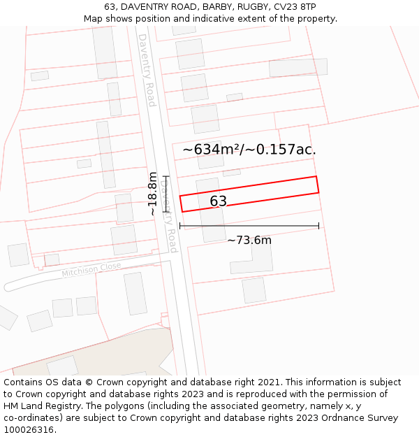 63, DAVENTRY ROAD, BARBY, RUGBY, CV23 8TP: Plot and title map