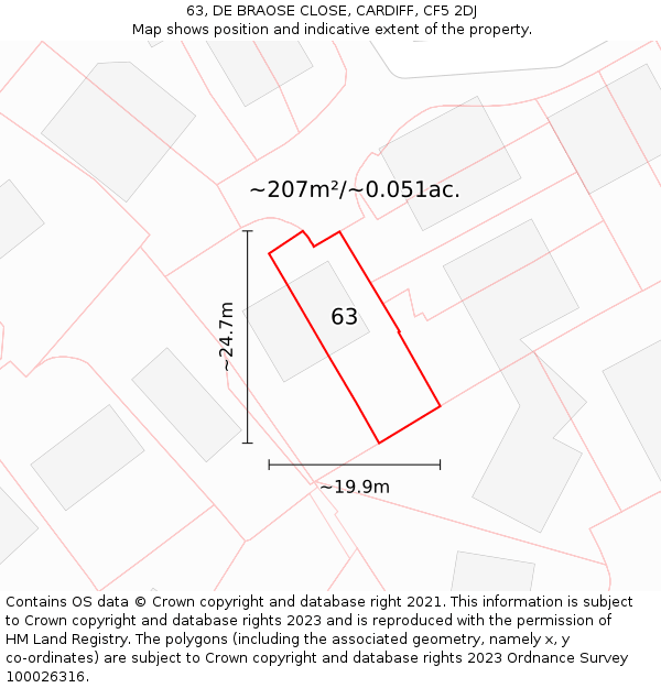 63, DE BRAOSE CLOSE, CARDIFF, CF5 2DJ: Plot and title map