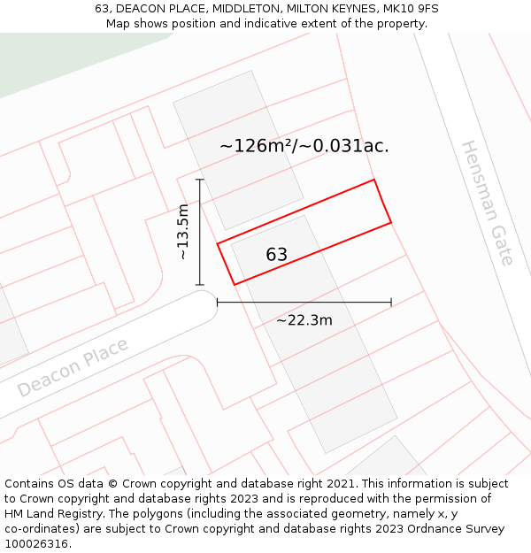 63, DEACON PLACE, MIDDLETON, MILTON KEYNES, MK10 9FS: Plot and title map
