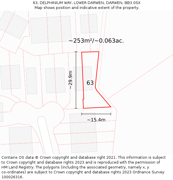 63, DELPHINIUM WAY, LOWER DARWEN, DARWEN, BB3 0SX: Plot and title map