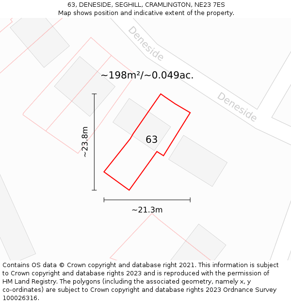 63, DENESIDE, SEGHILL, CRAMLINGTON, NE23 7ES: Plot and title map