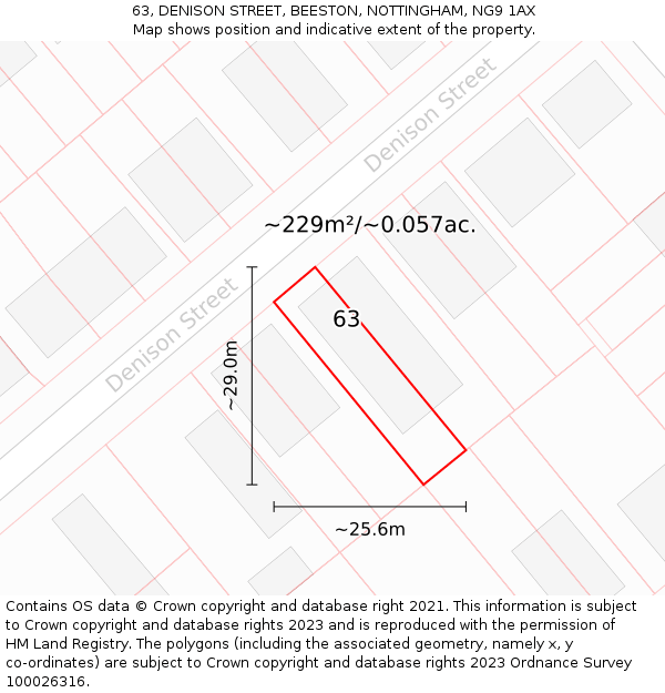 63, DENISON STREET, BEESTON, NOTTINGHAM, NG9 1AX: Plot and title map