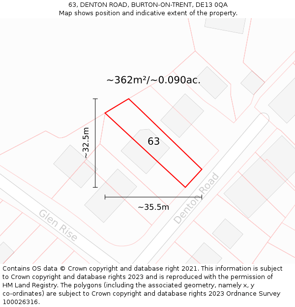 63, DENTON ROAD, BURTON-ON-TRENT, DE13 0QA: Plot and title map