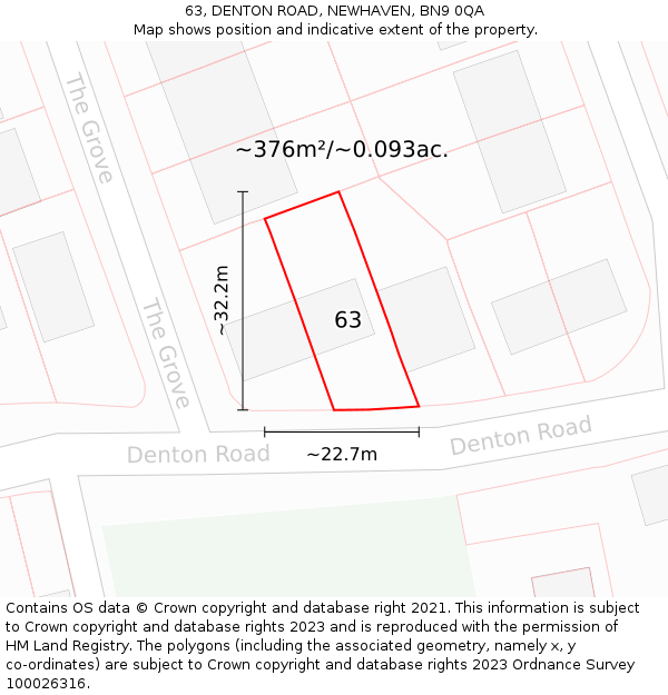 63, DENTON ROAD, NEWHAVEN, BN9 0QA: Plot and title map