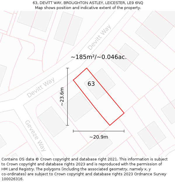 63, DEVITT WAY, BROUGHTON ASTLEY, LEICESTER, LE9 6NQ: Plot and title map