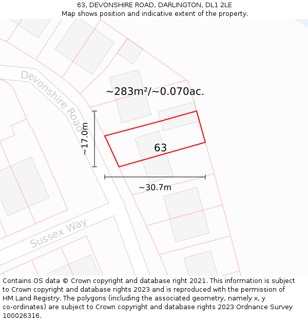 63, DEVONSHIRE ROAD, DARLINGTON, DL1 2LE: Plot and title map