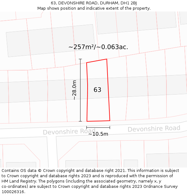 63, DEVONSHIRE ROAD, DURHAM, DH1 2BJ: Plot and title map