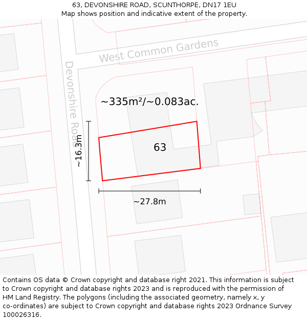 63, DEVONSHIRE ROAD, SCUNTHORPE, DN17 1EU: Plot and title map
