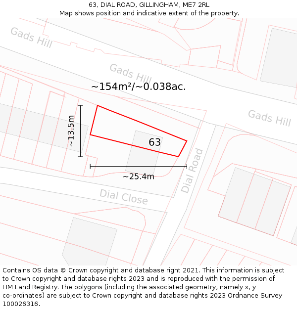 63, DIAL ROAD, GILLINGHAM, ME7 2RL: Plot and title map