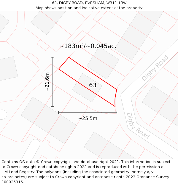 63, DIGBY ROAD, EVESHAM, WR11 1BW: Plot and title map