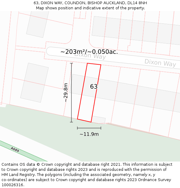 63, DIXON WAY, COUNDON, BISHOP AUCKLAND, DL14 8NH: Plot and title map