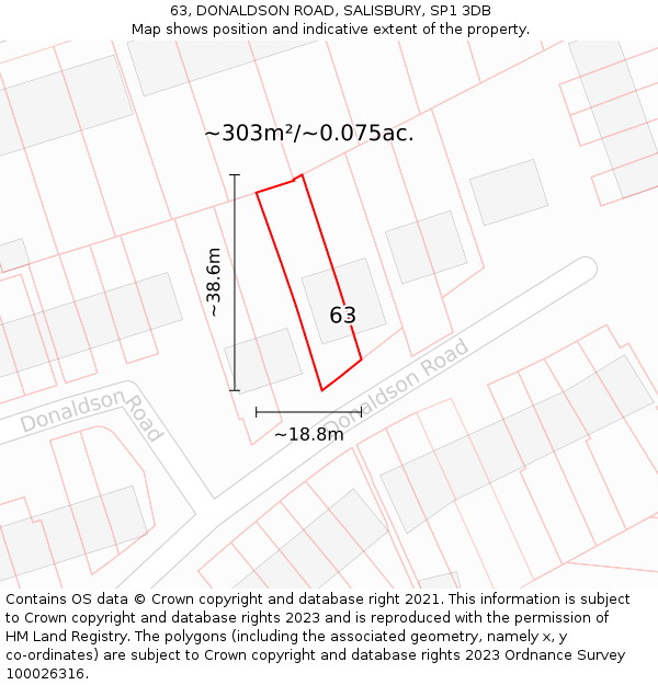 63, DONALDSON ROAD, SALISBURY, SP1 3DB: Plot and title map