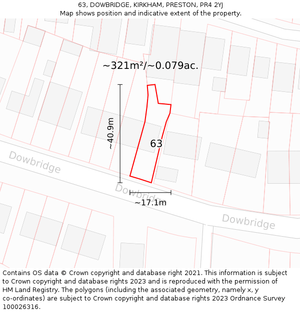 63, DOWBRIDGE, KIRKHAM, PRESTON, PR4 2YJ: Plot and title map