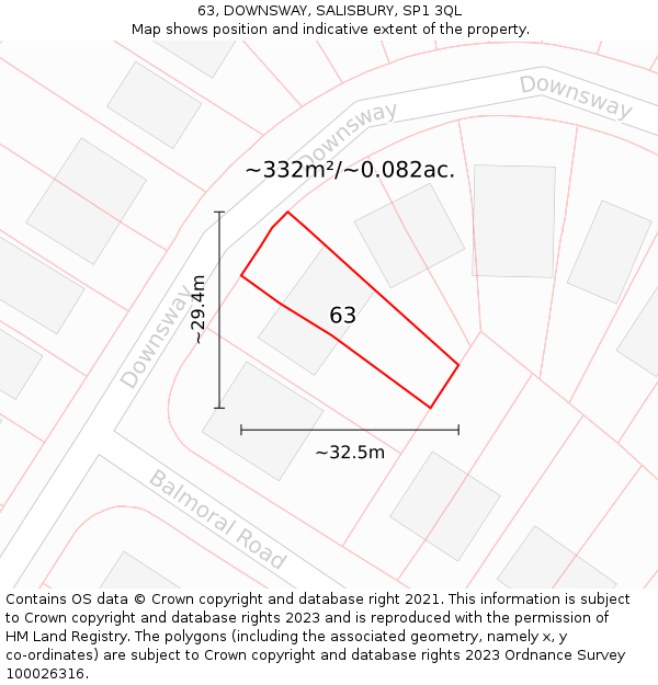 63, DOWNSWAY, SALISBURY, SP1 3QL: Plot and title map