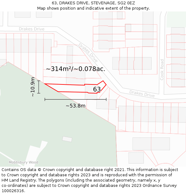 63, DRAKES DRIVE, STEVENAGE, SG2 0EZ: Plot and title map