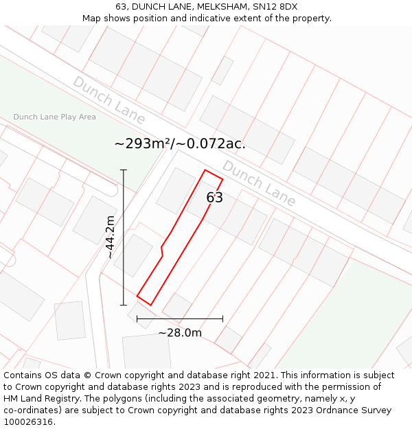 63, DUNCH LANE, MELKSHAM, SN12 8DX: Plot and title map
