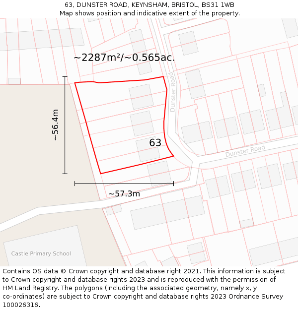 63, DUNSTER ROAD, KEYNSHAM, BRISTOL, BS31 1WB: Plot and title map
