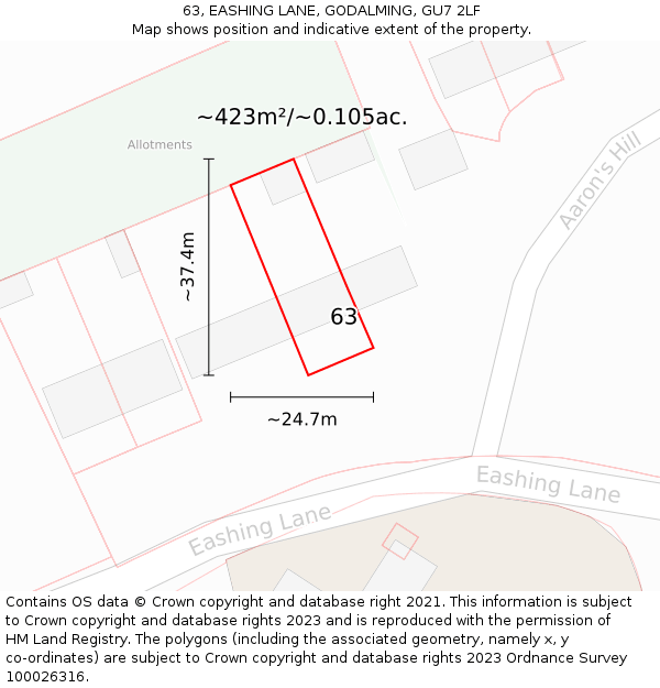 63, EASHING LANE, GODALMING, GU7 2LF: Plot and title map