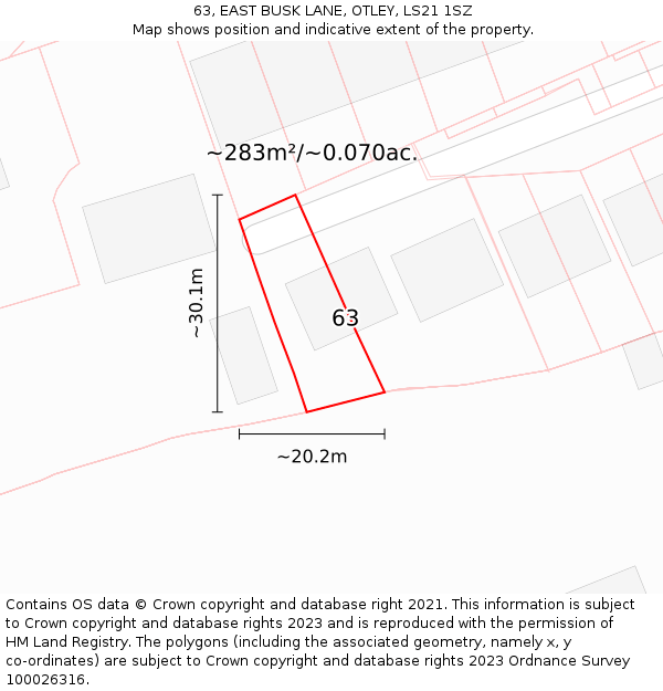 63, EAST BUSK LANE, OTLEY, LS21 1SZ: Plot and title map