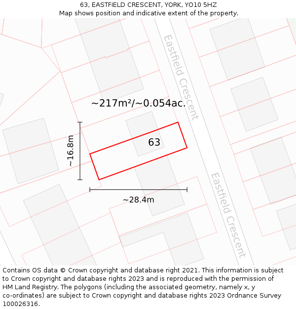 63, EASTFIELD CRESCENT, YORK, YO10 5HZ: Plot and title map