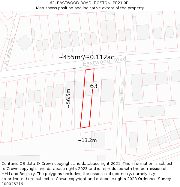 63, EASTWOOD ROAD, BOSTON, PE21 0PL: Plot and title map