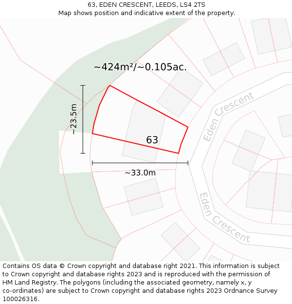 63, EDEN CRESCENT, LEEDS, LS4 2TS: Plot and title map