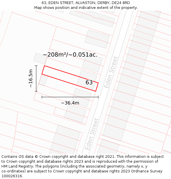 63, EDEN STREET, ALVASTON, DERBY, DE24 8RD: Plot and title map