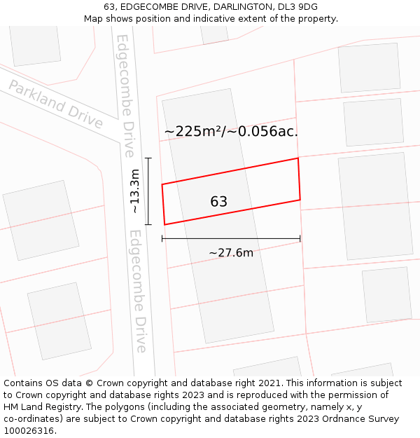 63, EDGECOMBE DRIVE, DARLINGTON, DL3 9DG: Plot and title map