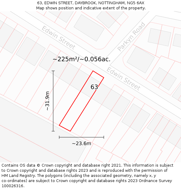 63, EDWIN STREET, DAYBROOK, NOTTINGHAM, NG5 6AX: Plot and title map