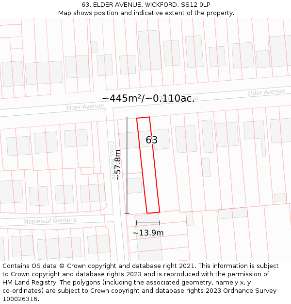63, ELDER AVENUE, WICKFORD, SS12 0LP: Plot and title map