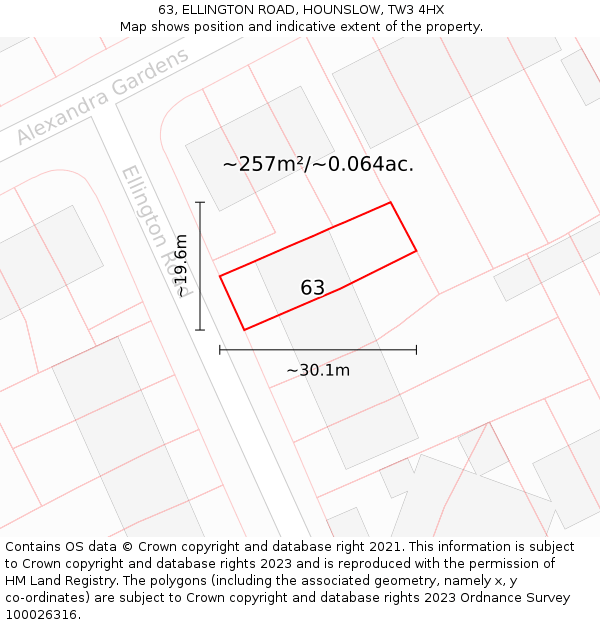 63, ELLINGTON ROAD, HOUNSLOW, TW3 4HX: Plot and title map