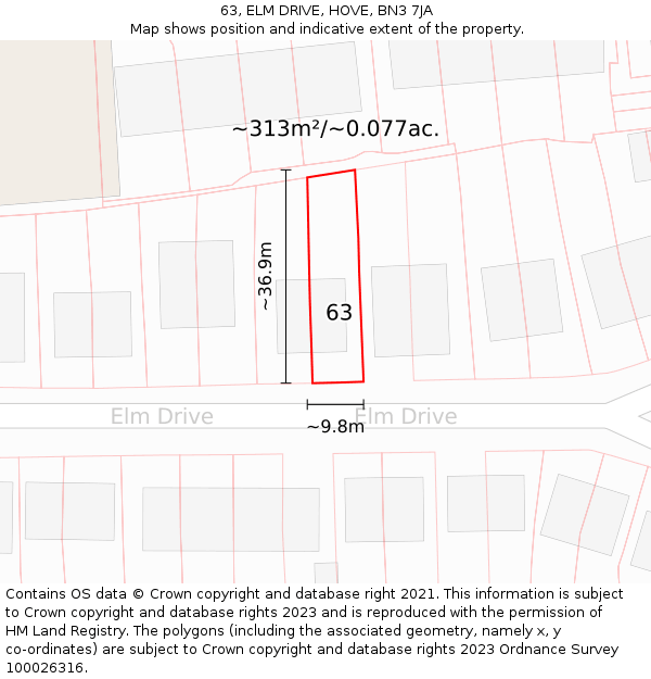 63, ELM DRIVE, HOVE, BN3 7JA: Plot and title map