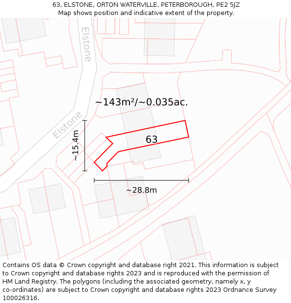 63, ELSTONE, ORTON WATERVILLE, PETERBOROUGH, PE2 5JZ: Plot and title map