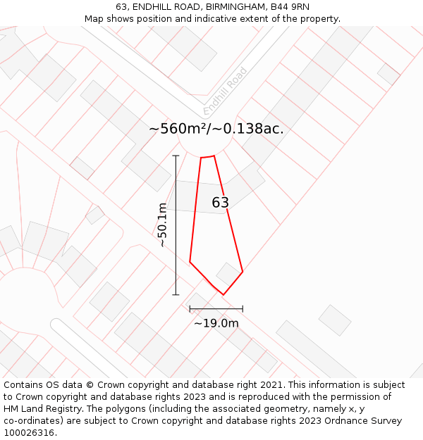 63, ENDHILL ROAD, BIRMINGHAM, B44 9RN: Plot and title map