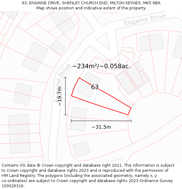 63, ENGAINE DRIVE, SHENLEY CHURCH END, MILTON KEYNES, MK5 6BA: Plot and title map