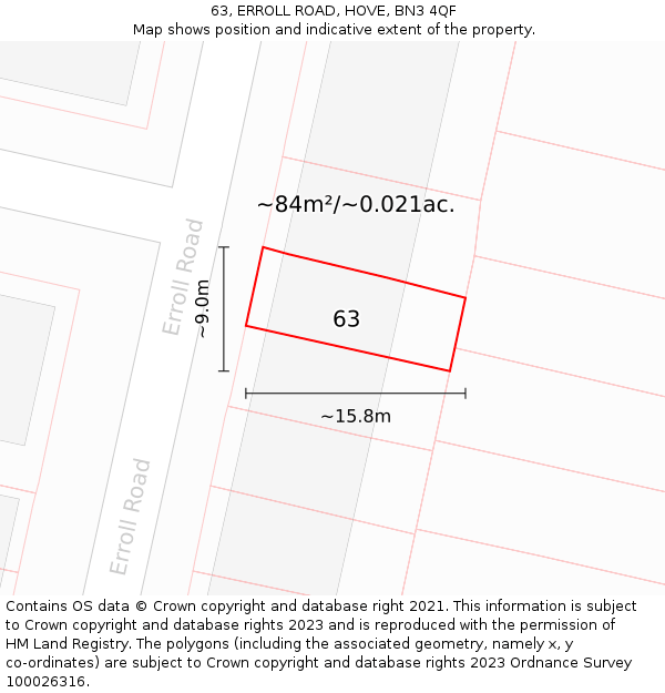 63, ERROLL ROAD, HOVE, BN3 4QF: Plot and title map