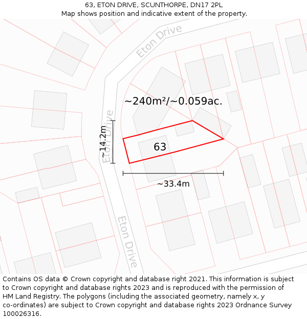 63, ETON DRIVE, SCUNTHORPE, DN17 2PL: Plot and title map