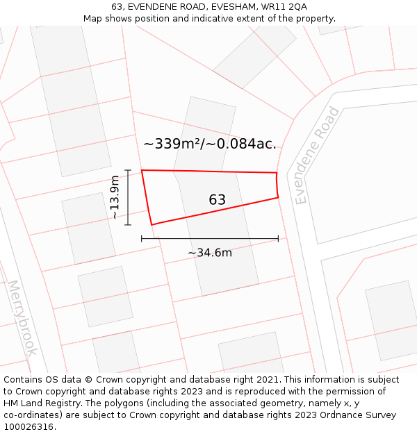 63, EVENDENE ROAD, EVESHAM, WR11 2QA: Plot and title map