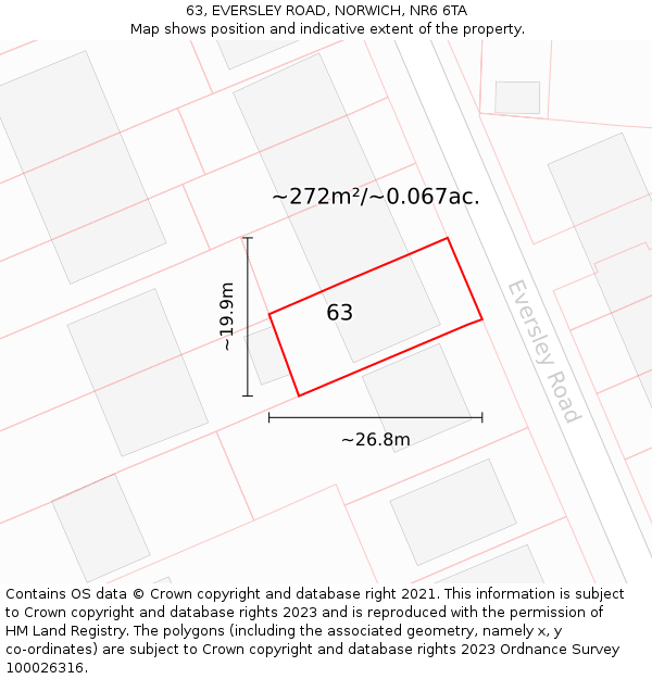 63, EVERSLEY ROAD, NORWICH, NR6 6TA: Plot and title map