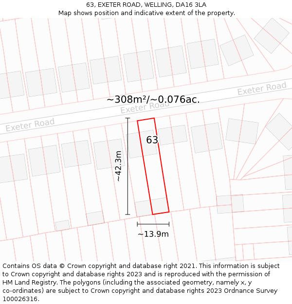 63, EXETER ROAD, WELLING, DA16 3LA: Plot and title map