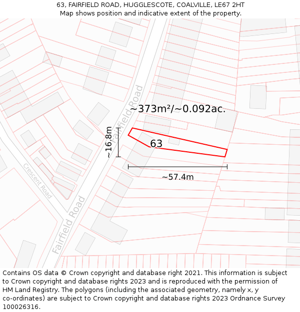 63, FAIRFIELD ROAD, HUGGLESCOTE, COALVILLE, LE67 2HT: Plot and title map