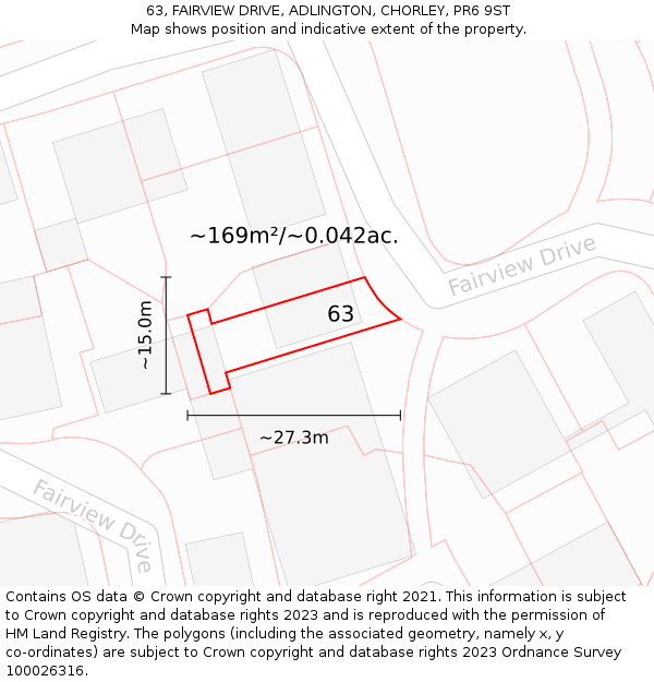 63, FAIRVIEW DRIVE, ADLINGTON, CHORLEY, PR6 9ST: Plot and title map