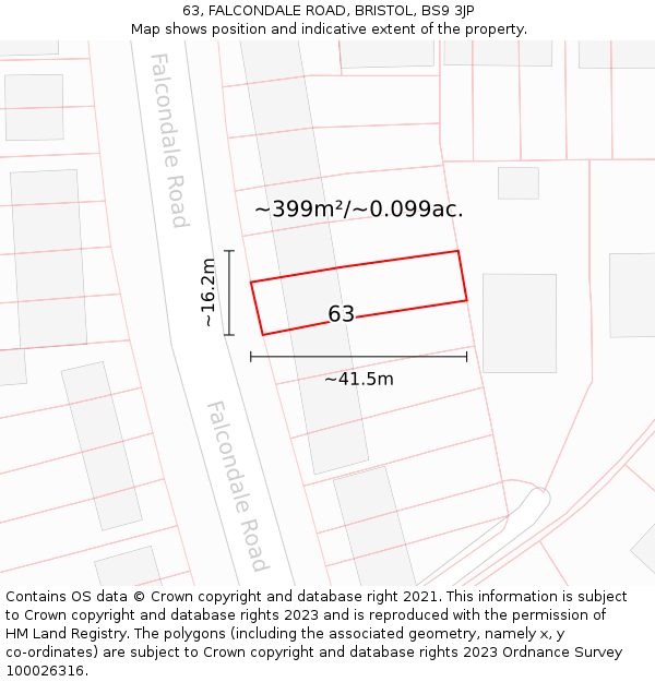 63, FALCONDALE ROAD, BRISTOL, BS9 3JP: Plot and title map