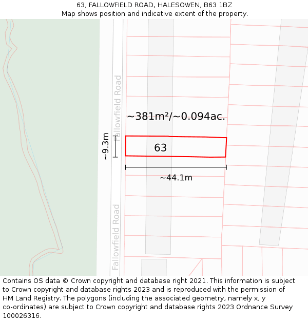 63, FALLOWFIELD ROAD, HALESOWEN, B63 1BZ: Plot and title map