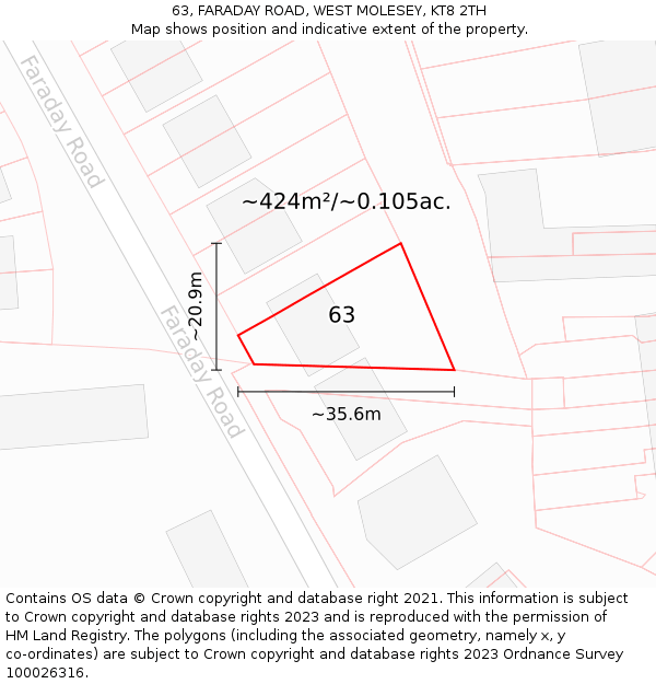 63, FARADAY ROAD, WEST MOLESEY, KT8 2TH: Plot and title map