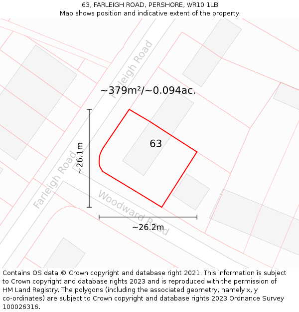 63, FARLEIGH ROAD, PERSHORE, WR10 1LB: Plot and title map