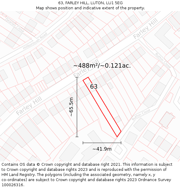 63, FARLEY HILL, LUTON, LU1 5EG: Plot and title map